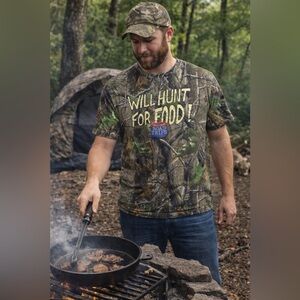 Vintage Realtree Camo Hunting T-Shirt XL Will Hunt for Food Funny Outdoors Tee